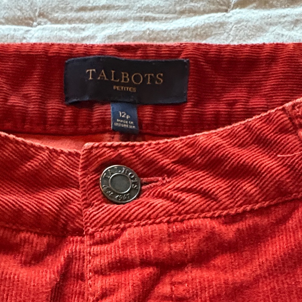Talbots Vibrant Red Corduroy Trousers